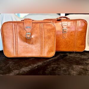 Cognac Leather Suitcase Set— (gently used) RARE Vintage Find